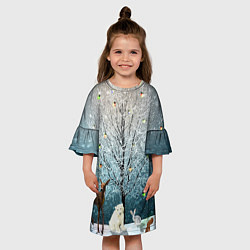 Платье клеш для девочки Звери в новогоднем лесу, цвет: 3D-принт — фото 2