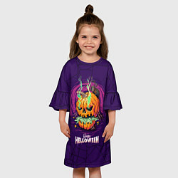 Платье клеш для девочки Злобная тыква Хэллоуин, цвет: 3D-принт — фото 2