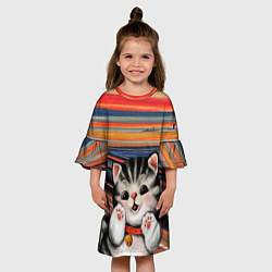 Платье клеш для девочки Крик котёнка мяу, цвет: 3D-принт — фото 2