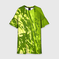 Платье клеш для девочки Зеленый абстрактный камуфляж, цвет: 3D-принт