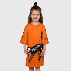 Платье клеш для девочки Котик скелетик - Хеллоуин, цвет: 3D-принт — фото 2