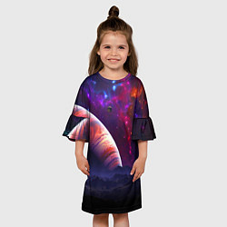Платье клеш для девочки Бесконечное космическое пространство - Планета, цвет: 3D-принт — фото 2
