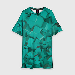Платье клеш для девочки Абстрактные сине-зелёные кубы, цвет: 3D-принт