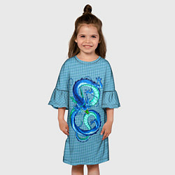 Платье клеш для девочки Синий дракон в форме цифры 8, цвет: 3D-принт — фото 2