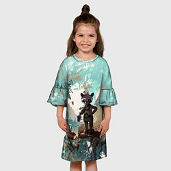Платье клеш для девочки Енот в стиле стимпанк, цвет: 3D-принт — фото 2
