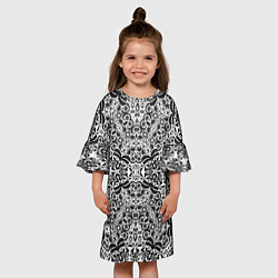 Платье клеш для девочки Черно-белый ажурный кружевной узор, цвет: 3D-принт — фото 2