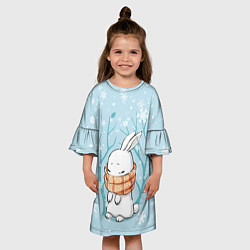 Платье клеш для девочки Кролик в снеженом лесу, цвет: 3D-принт — фото 2