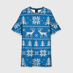 Детское платье Рождественский синий свитер с оленями