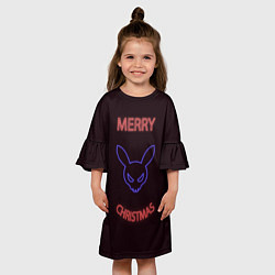 Платье клеш для девочки Neon christmas bunny, цвет: 3D-принт — фото 2