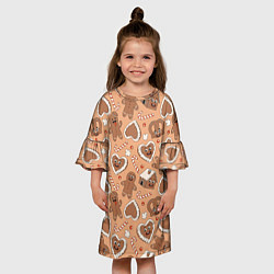 Платье клеш для девочки Новогодний паттерн с печеньем, цвет: 3D-принт — фото 2