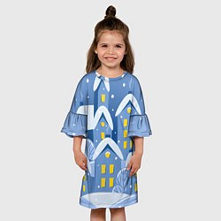 Платье клеш для девочки Маленький новогодний городок, цвет: 3D-принт — фото 2