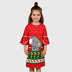 Платье клеш для девочки Серый котик - игра в снежки, цвет: 3D-принт — фото 2