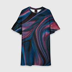 Платье клеш для девочки Абстрактные фиолетовые и синие волны с блёстками, цвет: 3D-принт