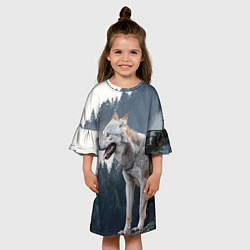 Платье клеш для девочки Волк на фоне леса, цвет: 3D-принт — фото 2