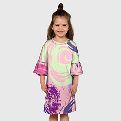 Платье клеш для девочки Розовый фон и разноцветные круги, цвет: 3D-принт — фото 2