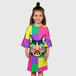 Платье клеш для девочки Кот в стиле поп-арт, цвет: 3D-принт — фото 2