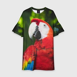 Платье клеш для девочки Красный попугай Ара, цвет: 3D-принт
