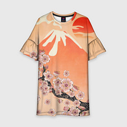Детское платье Ветка цветущей сакуры и вулкан