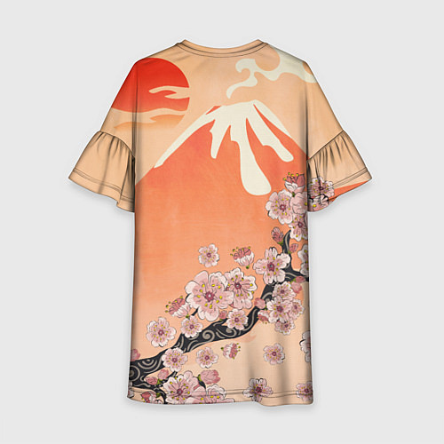 Детское платье Ветка цветущей сакуры и вулкан / 3D-принт – фото 2