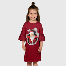 Платье клеш для девочки Дед Мороз вылезает из стены, цвет: 3D-принт — фото 2