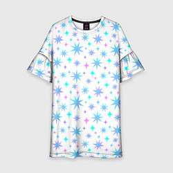 Платье клеш для девочки Разноцветные звезды на белом фоне, цвет: 3D-принт