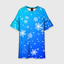 Платье клеш для девочки Снежинки на голубом фоне, цвет: 3D-принт