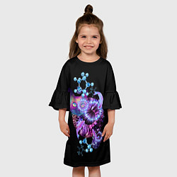 Платье клеш для девочки ДНК космического кота, цвет: 3D-принт — фото 2