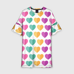 Платье клеш для девочки Яркие сердечки, цвет: 3D-принт