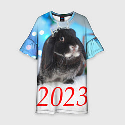 Платье клеш для девочки Кролик символ наступающего нового года, цвет: 3D-принт