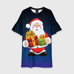 Платье клеш для девочки Санта Клаус с двумя подарками, цвет: 3D-принт