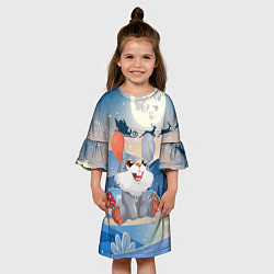 Платье клеш для девочки Зайчонок смотрит вверх, цвет: 3D-принт — фото 2
