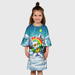 Платье клеш для девочки Крутой заяц - новый год, цвет: 3D-принт — фото 2
