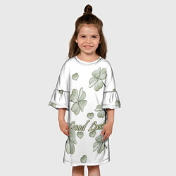 Платье клеш для девочки Четырехлистный клевер на удачу, цвет: 3D-принт — фото 2