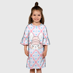 Платье клеш для девочки Зайка в панамке, цвет: 3D-принт — фото 2