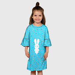 Платье клеш для девочки Белый кролик на голубом - символ 2023, цвет: 3D-принт — фото 2