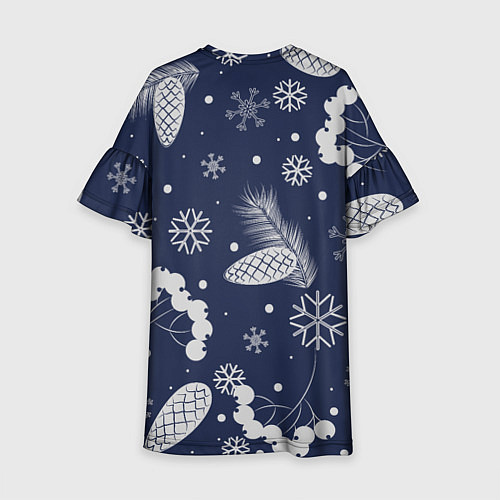 Детское платье Зимние ягоды и шишки на синем фоне / 3D-принт – фото 2