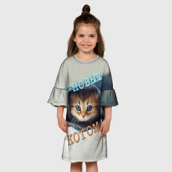 Платье клеш для девочки С новым котом, цвет: 3D-принт — фото 2