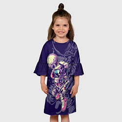 Платье клеш для девочки Космонавт с луной, цвет: 3D-принт — фото 2