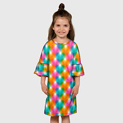 Платье клеш для девочки Светящиеся геометрические сердца, цвет: 3D-принт — фото 2