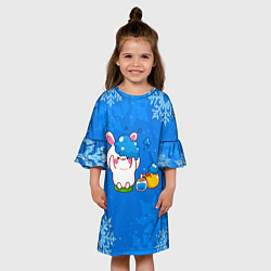 Платье клеш для девочки Зайка купается, цвет: 3D-принт — фото 2