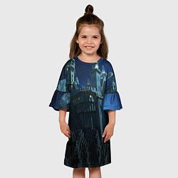 Платье клеш для девочки Гора и замок из блоков майнкрафт, цвет: 3D-принт — фото 2