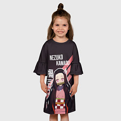 Платье клеш для девочки Клинок, рассекающий демонов - персонаж Незуко Кама, цвет: 3D-принт — фото 2
