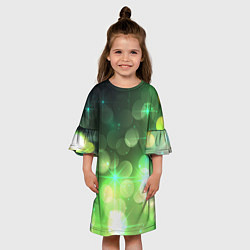 Платье клеш для девочки Неоновый зеленый блеск и черный фон, цвет: 3D-принт — фото 2