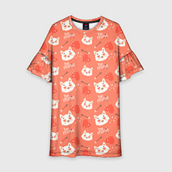 Детское платье Паттерн кот на персиковом фоне