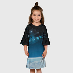Платье клеш для девочки Космический корабль в космосе над планетой, цвет: 3D-принт — фото 2