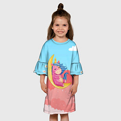 Платье клеш для девочки Единорог на месяце, цвет: 3D-принт — фото 2