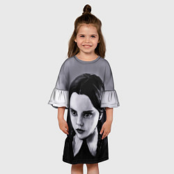 Платье клеш для девочки Уэнсдэй портрет, цвет: 3D-принт — фото 2