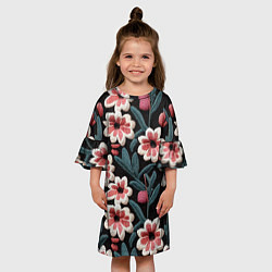 Платье клеш для девочки Эффект вышивки цветы, цвет: 3D-принт — фото 2