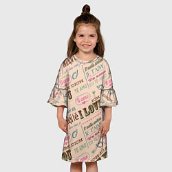 Платье клеш для девочки Ретро дизайн про любовь, цвет: 3D-принт — фото 2