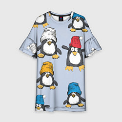 Платье клеш для девочки Смешные пингвины, цвет: 3D-принт
